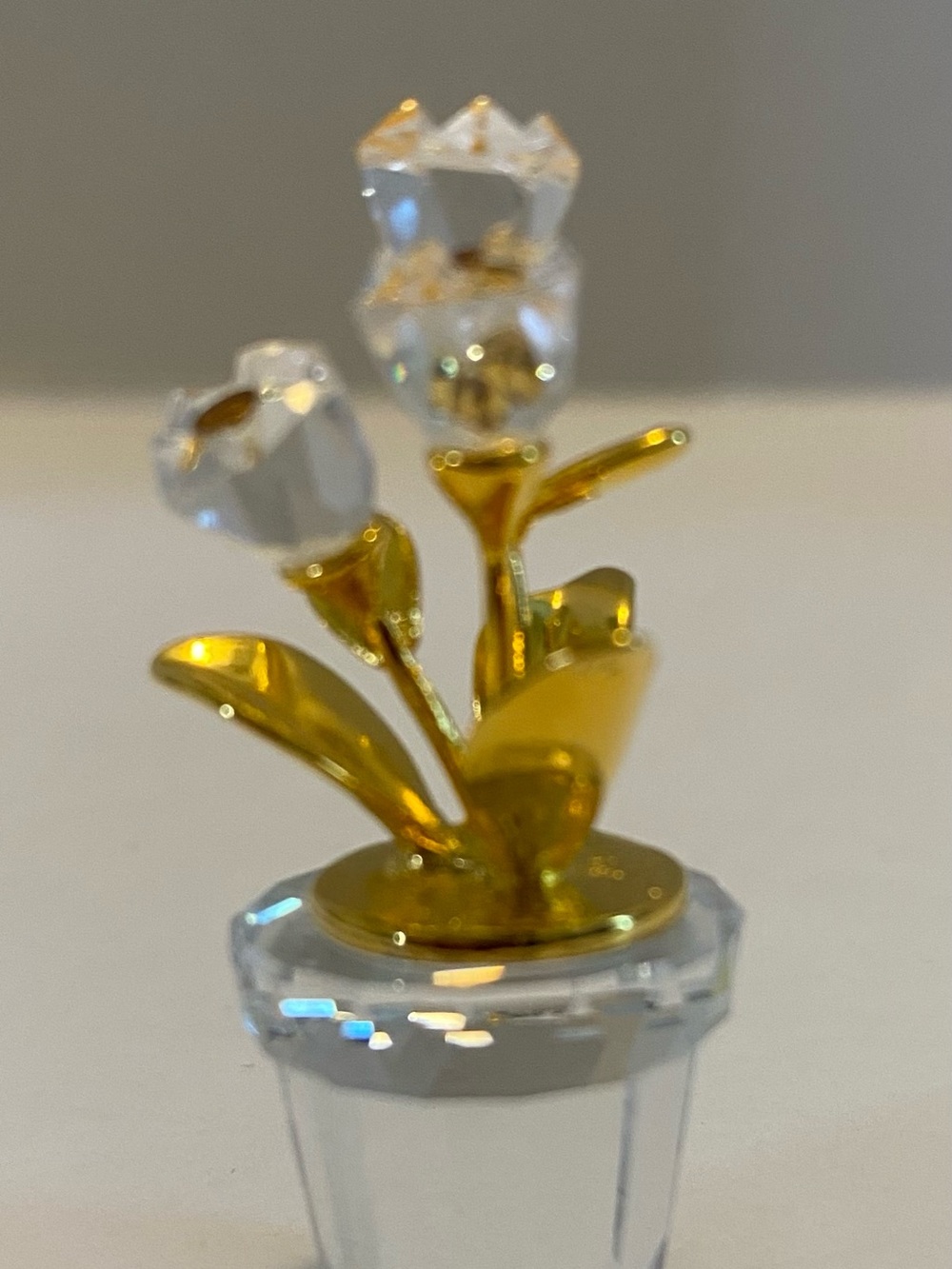 Swarovski Crystal Gold Plated, Miniature 3 Tulip Flowers in Pot Figurine